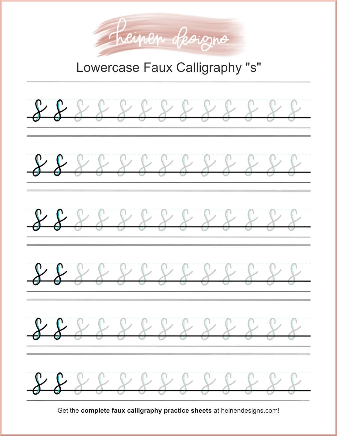 faux calligraphy letter s practice sheet - free download